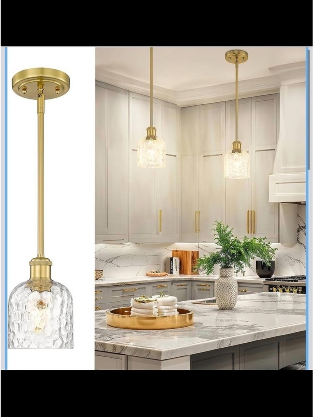 1 Vintage Style Hammered Glass & Gold Pendent Light  - New in Box